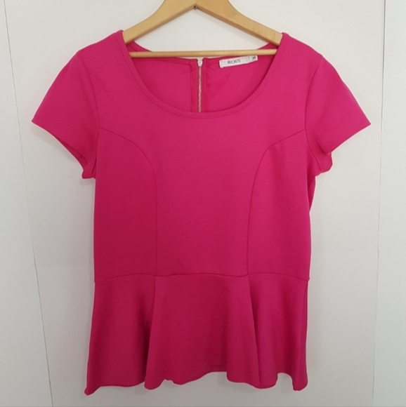New Ricki's Hot Pink Short Sleeve Peplum Top - Picture 6 of 7